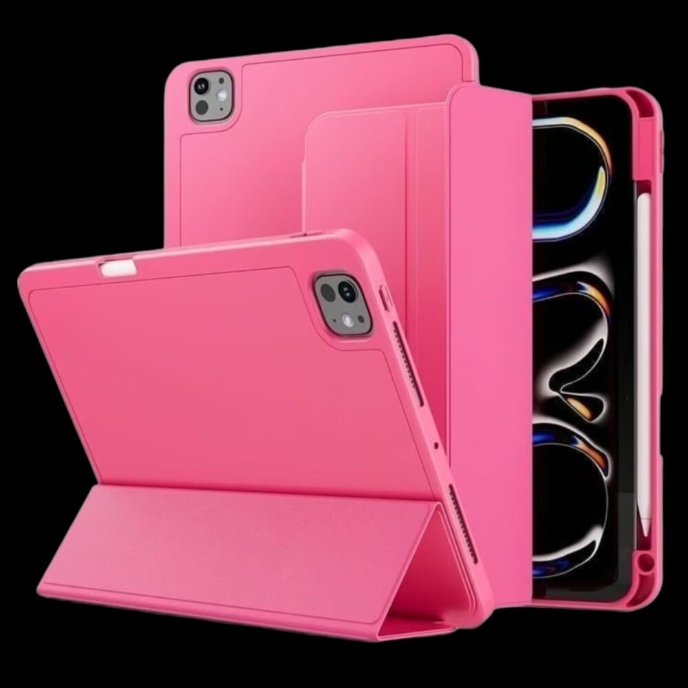 Pink iPad Pro 11″ (M4, 2024 5th Gen) Trifold Case with Pencil Holder